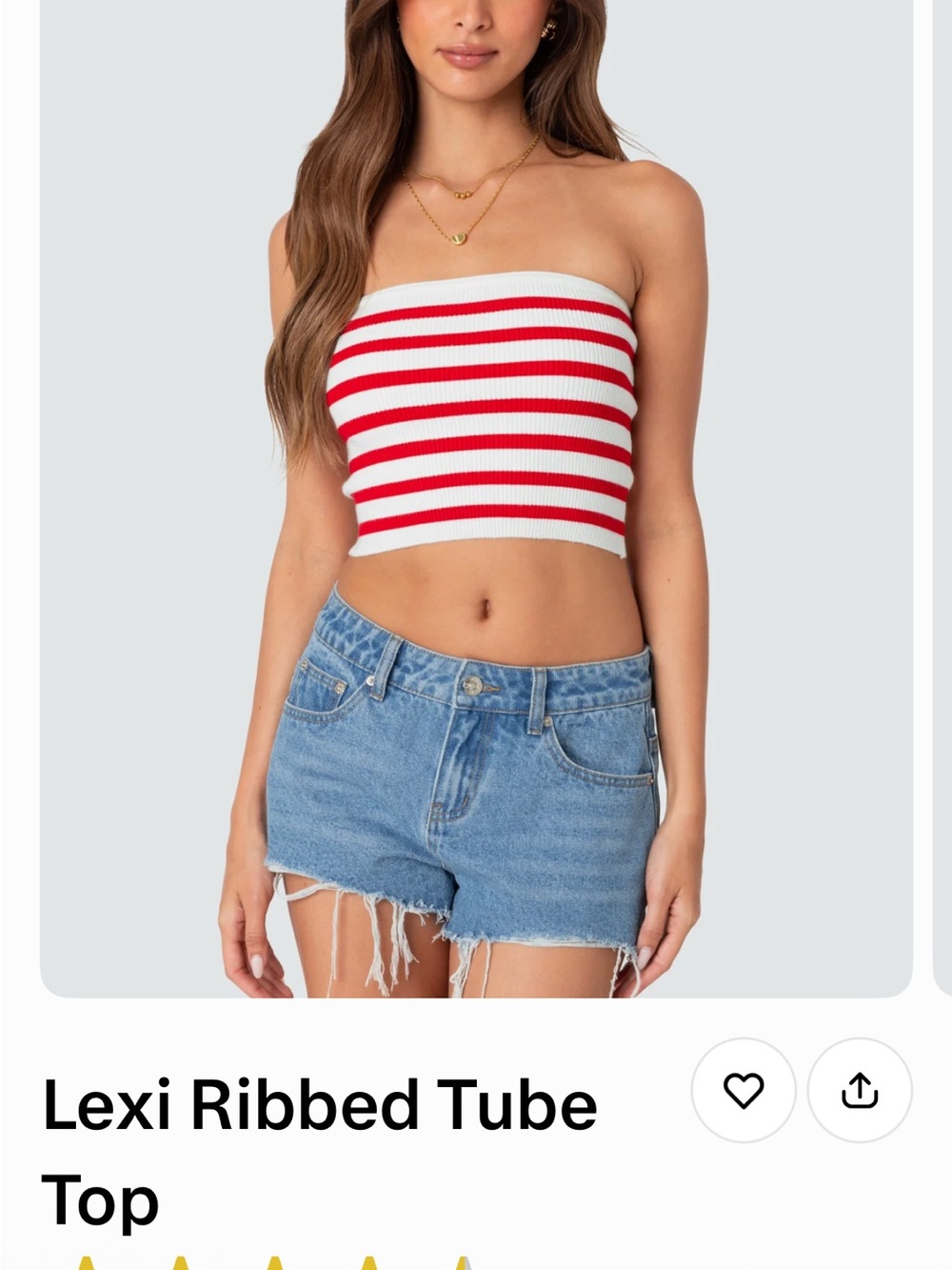 Edikted Red and White Striped Ribbed Tube Crop Top